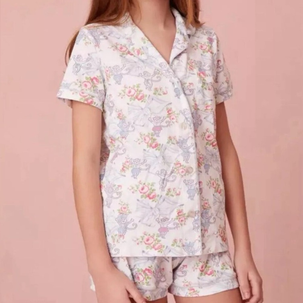 Roller Rabbit x LoveShackFancy Rosa Beaux Monkey Polo Pajama Set Pastel Blue LG